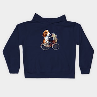 Cute dog driving a bicycle Kids Hoodie